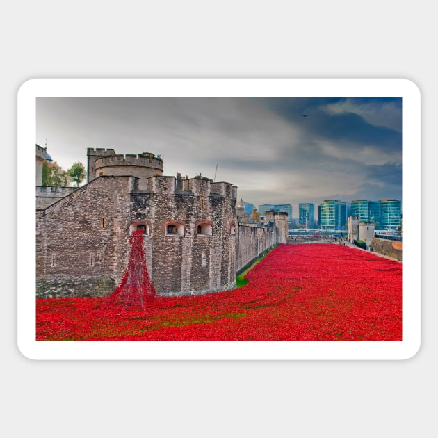 Tower of London Red Poppies Sticker by AndyEvansPhotos